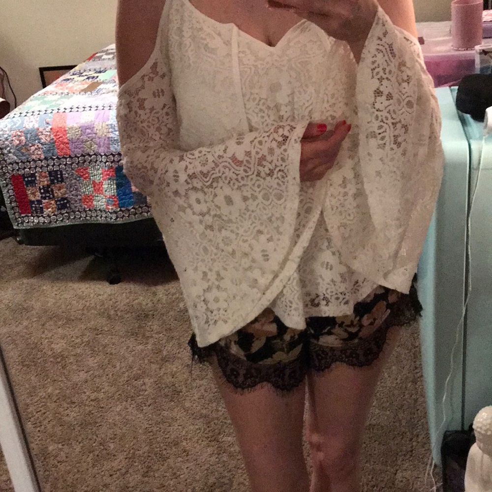 White lace shirt with beautiful bell sleeves